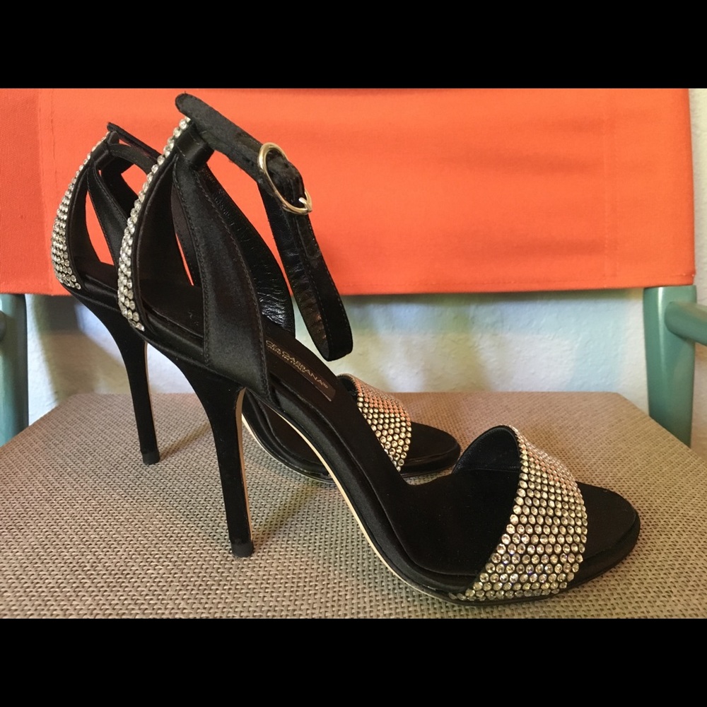 Dolce and Gabbana Black Rhinestone Sandal Heels - Picture 6 of 6